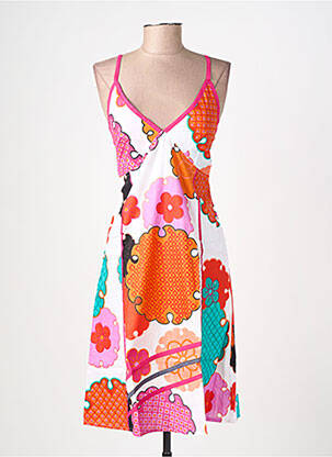 Robe mi-longue imprimé fantaisie fines bretelles rose BAMBOO'S femme