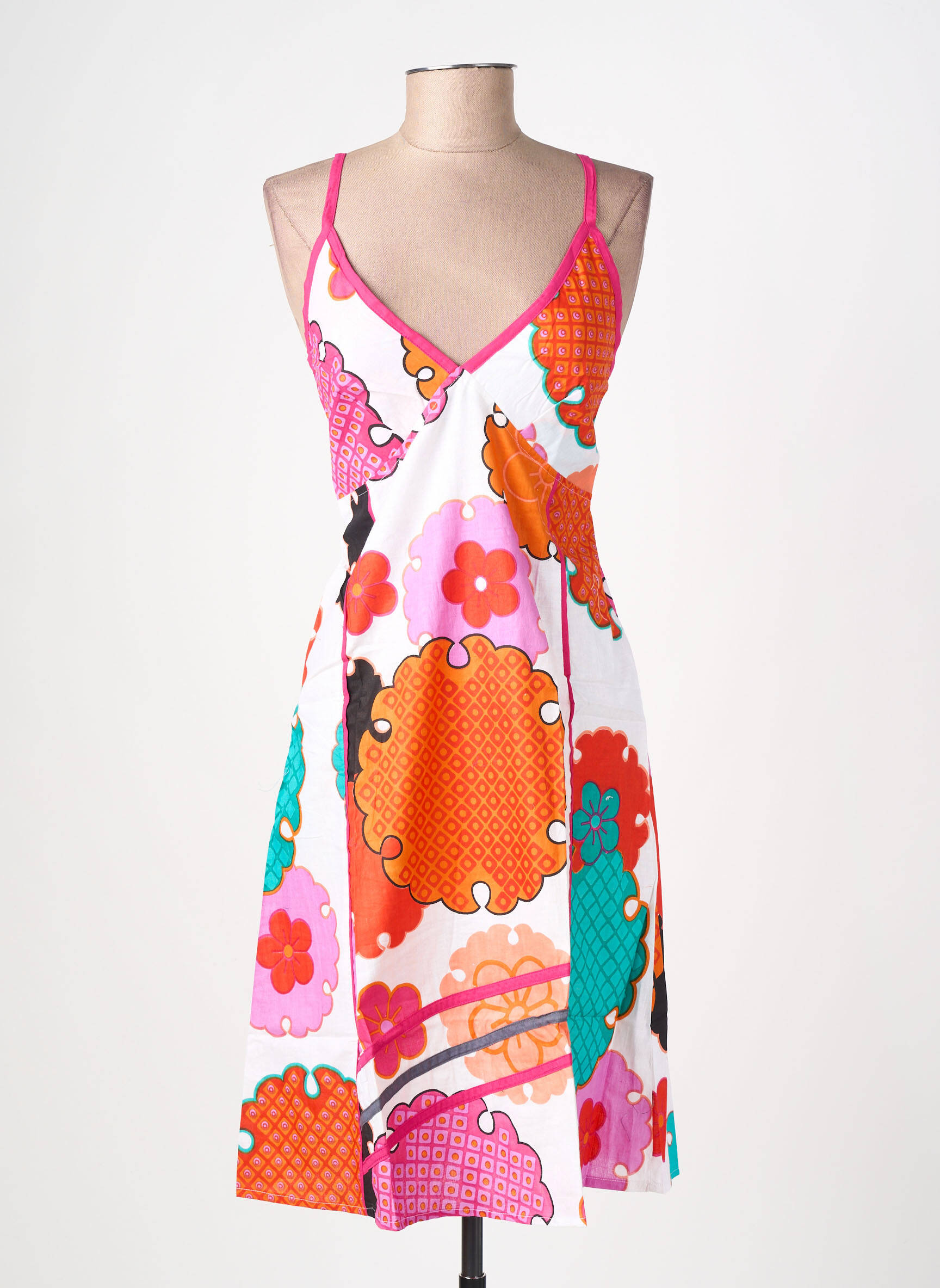 Robe mi-longue imprimé fantaisie fines bretelles rose BAMBOO'S femme