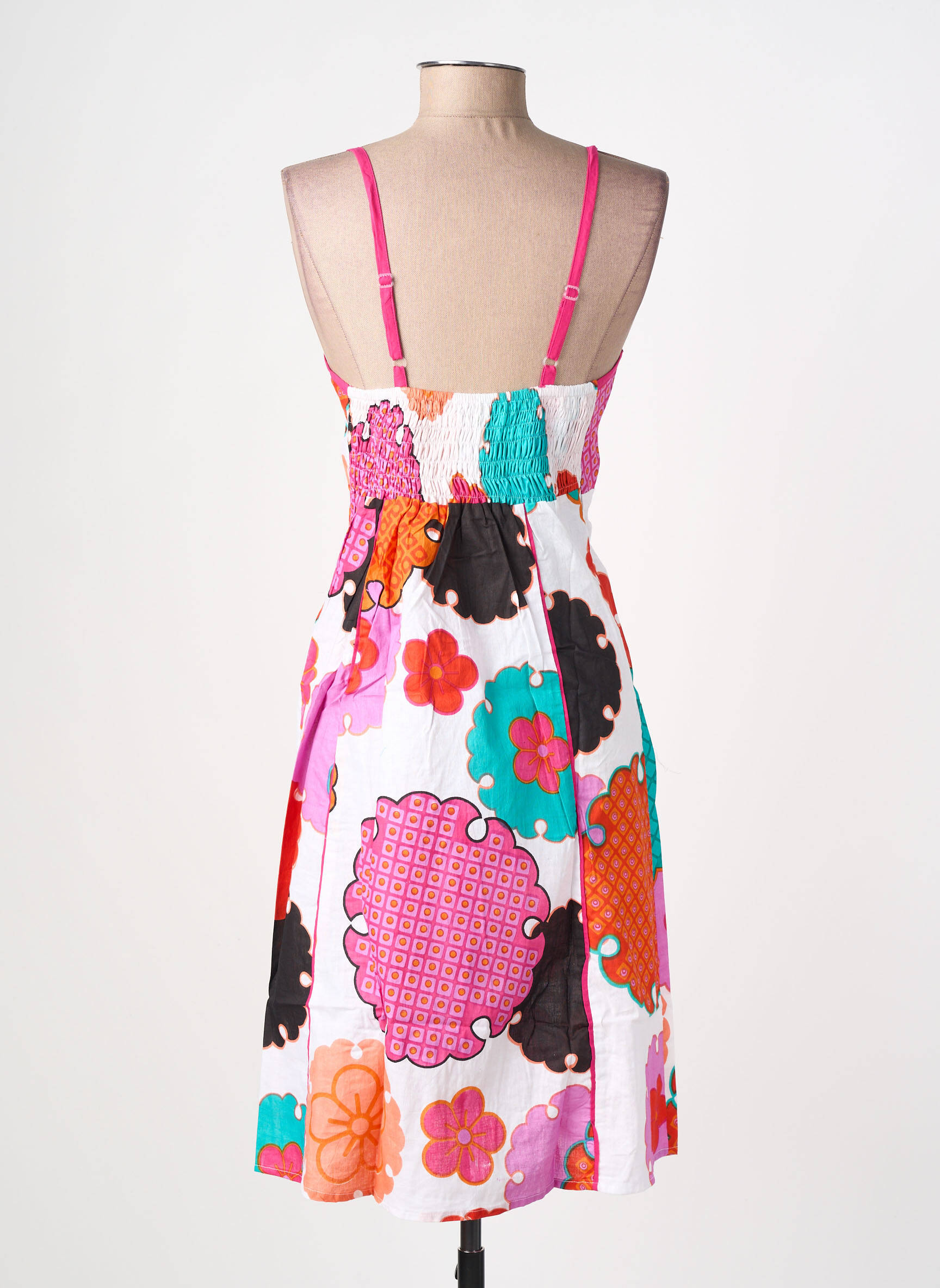 Robe mi-longue imprimé fantaisie fines bretelles rose BAMBOO'S femme
