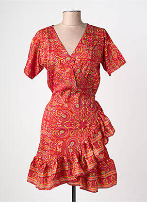 Robe mi-longue imprimé fantaisie manches courtes rouge SINOE BY BAMBOO'S femme