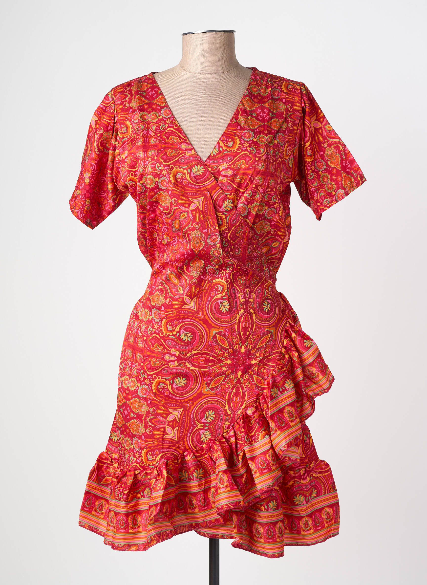 Robe mi-longue imprimé fantaisie manches courtes rouge SINOE BY BAMBOO'S femme