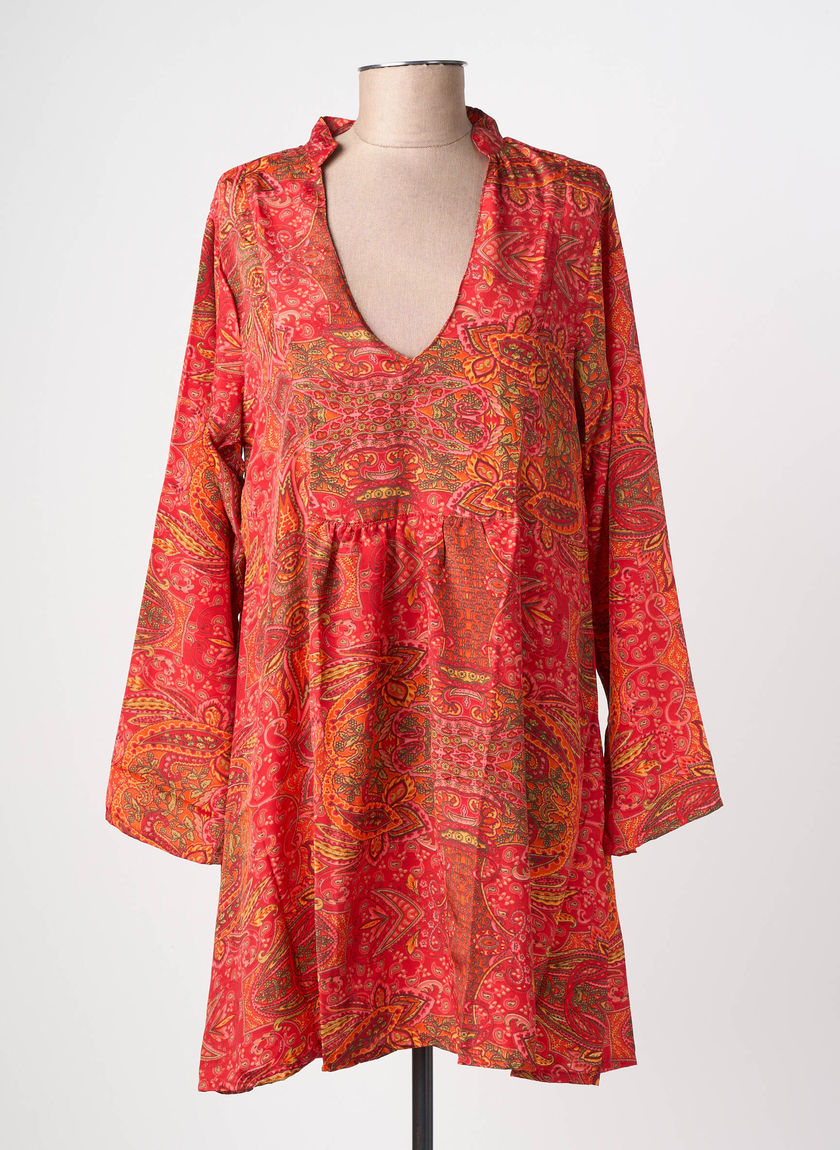 Robe mi-longue imprimé fantaisie manches longues rouge SINOE BY BAMBOO'S femme