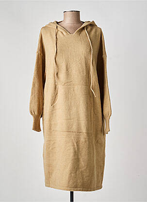 Robe pull col v manches longues beige WORLD FASHION femme