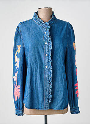 Chemisier coupe droite manches longues bleu JS MILLENIUM femme