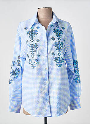 Chemisier tissage crêpe manches longues bleu LUMINE femme