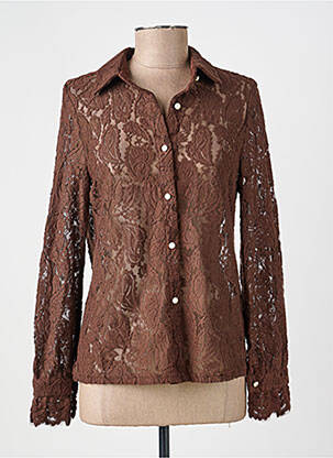 Chemisier coupe cintrée manches longues marron GOLDEN LIVE femme