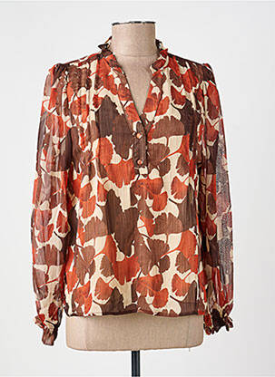Blouse légère et transparente manches longues marron IKOONE&BIANKA femme