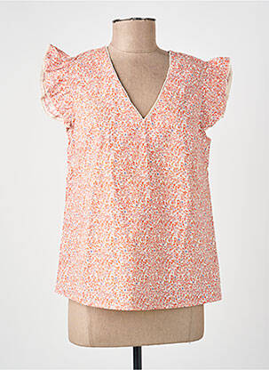 Blouse tissage popeline manches courtes orange IKOONE&BIANKA femme