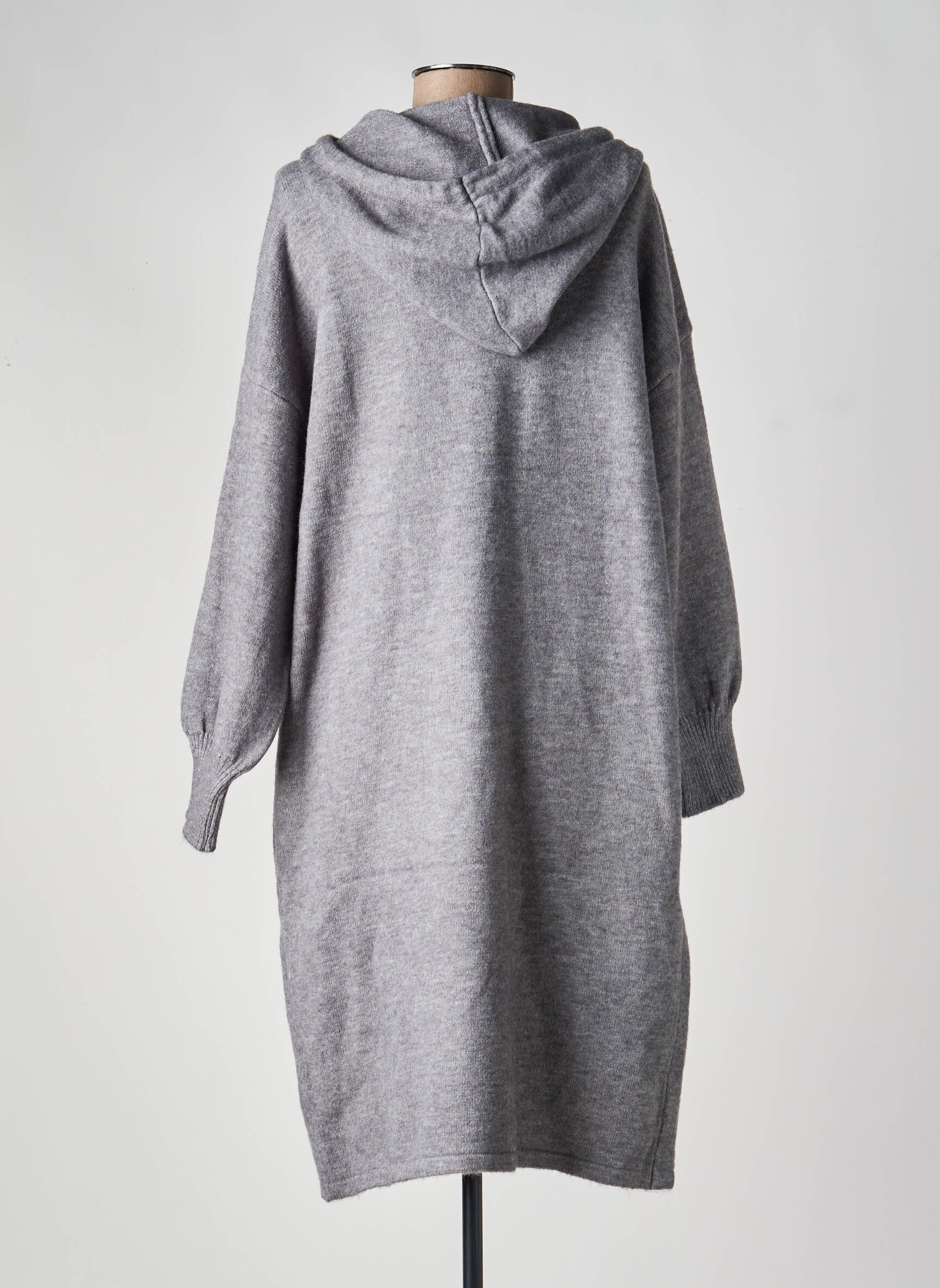 Robe pull col v manches longues gris WORLD FASHION femme
