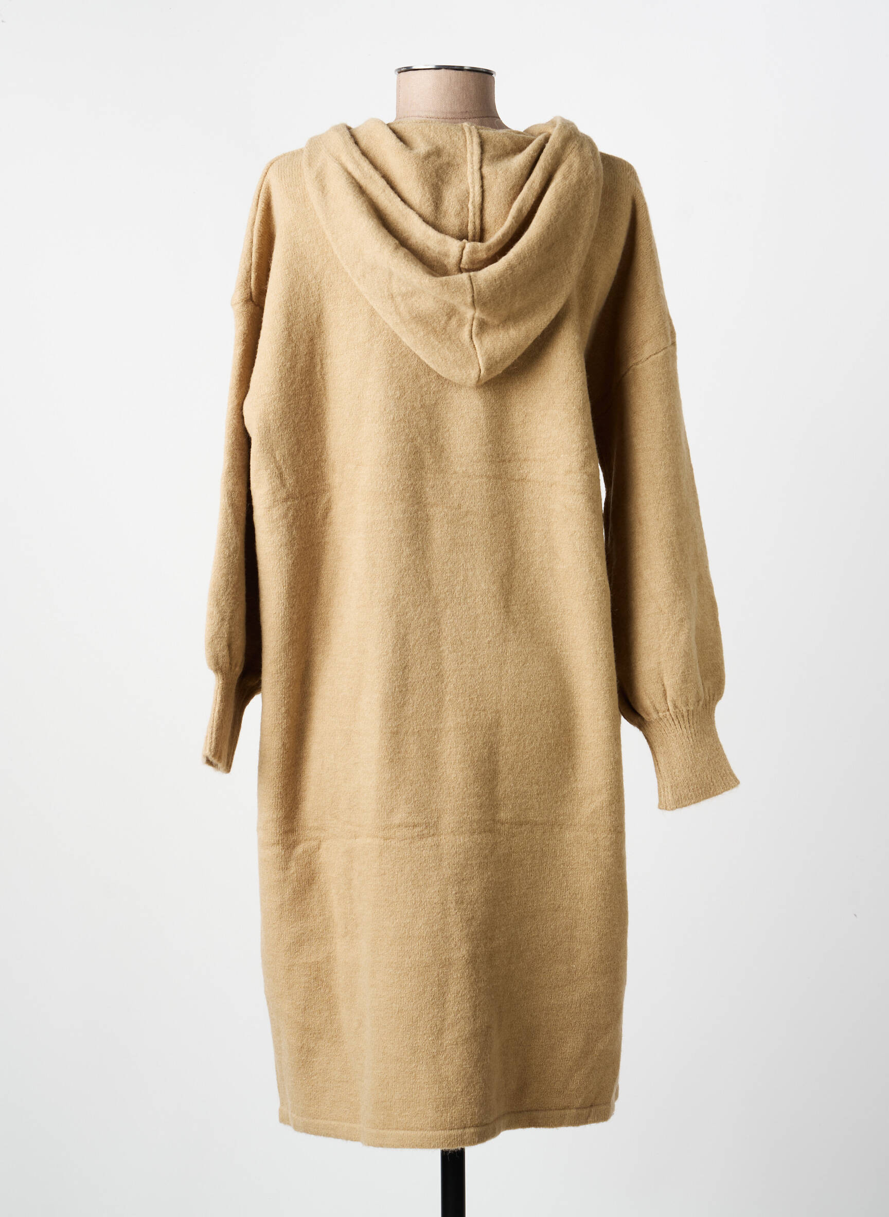 Robe pull col v manches longues beige WORLD FASHION femme