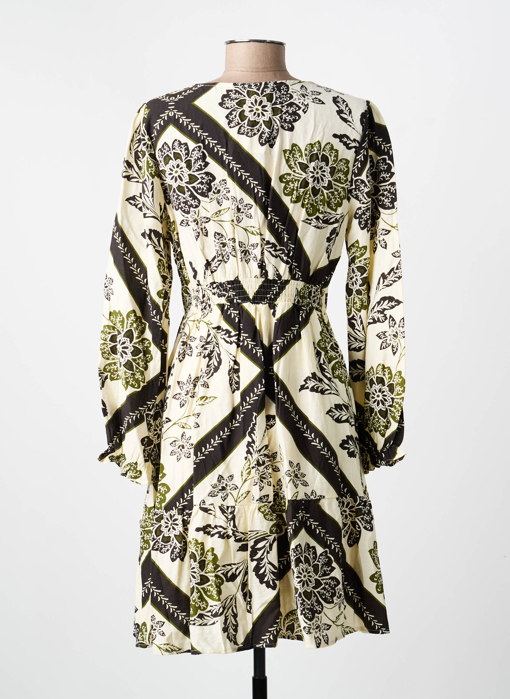 Robe mi-longue imprimé fleurs manches longues beige IN APRIL 1986 femme
