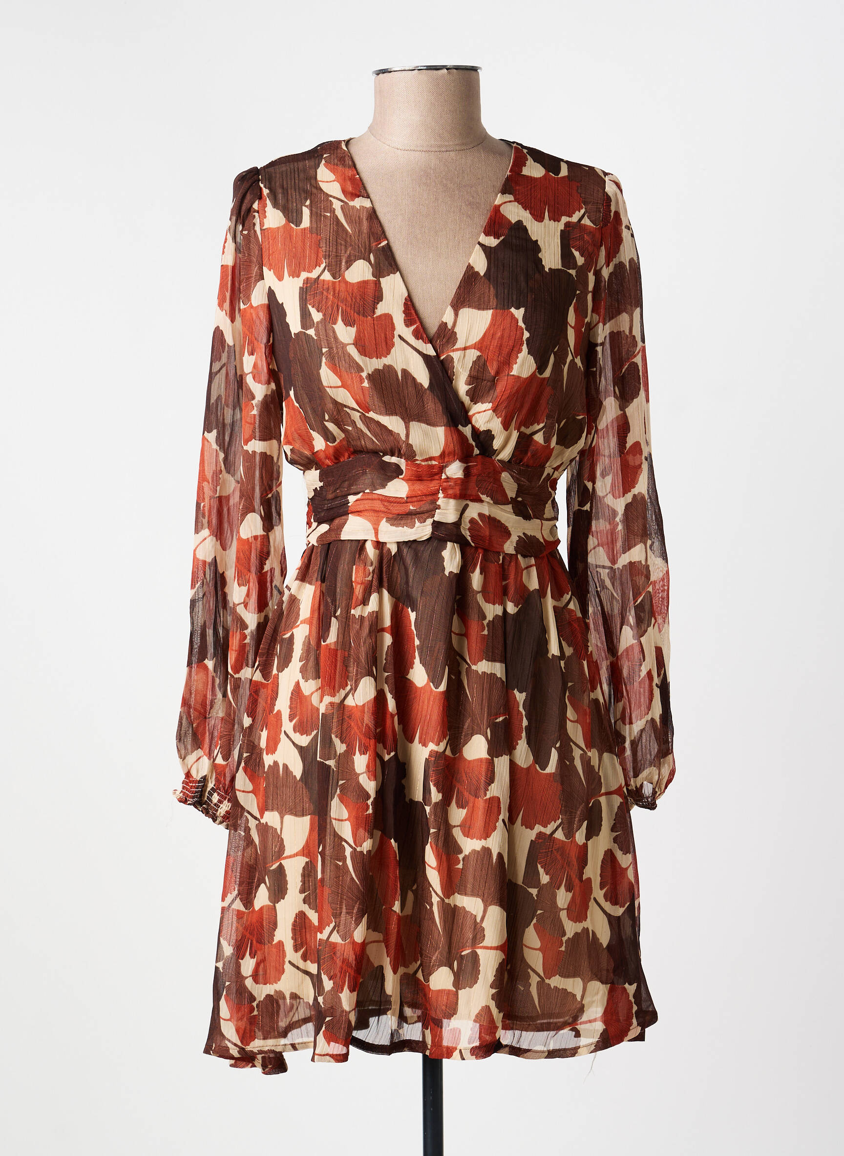 Robe courte manches longues manches longues marron IKOONE&BIANKA femme
