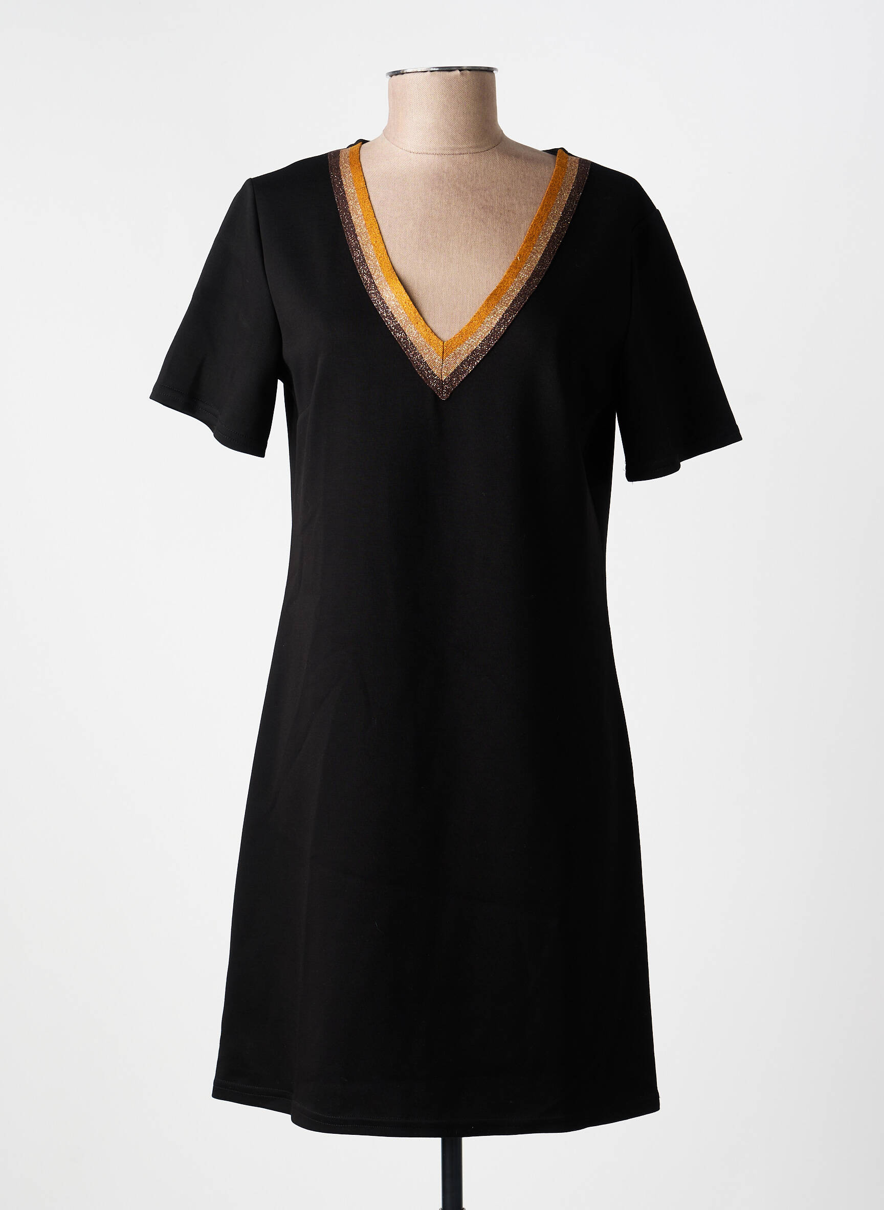 Robe courte manches courtes manches courtes noir CHARMING GIRL femme