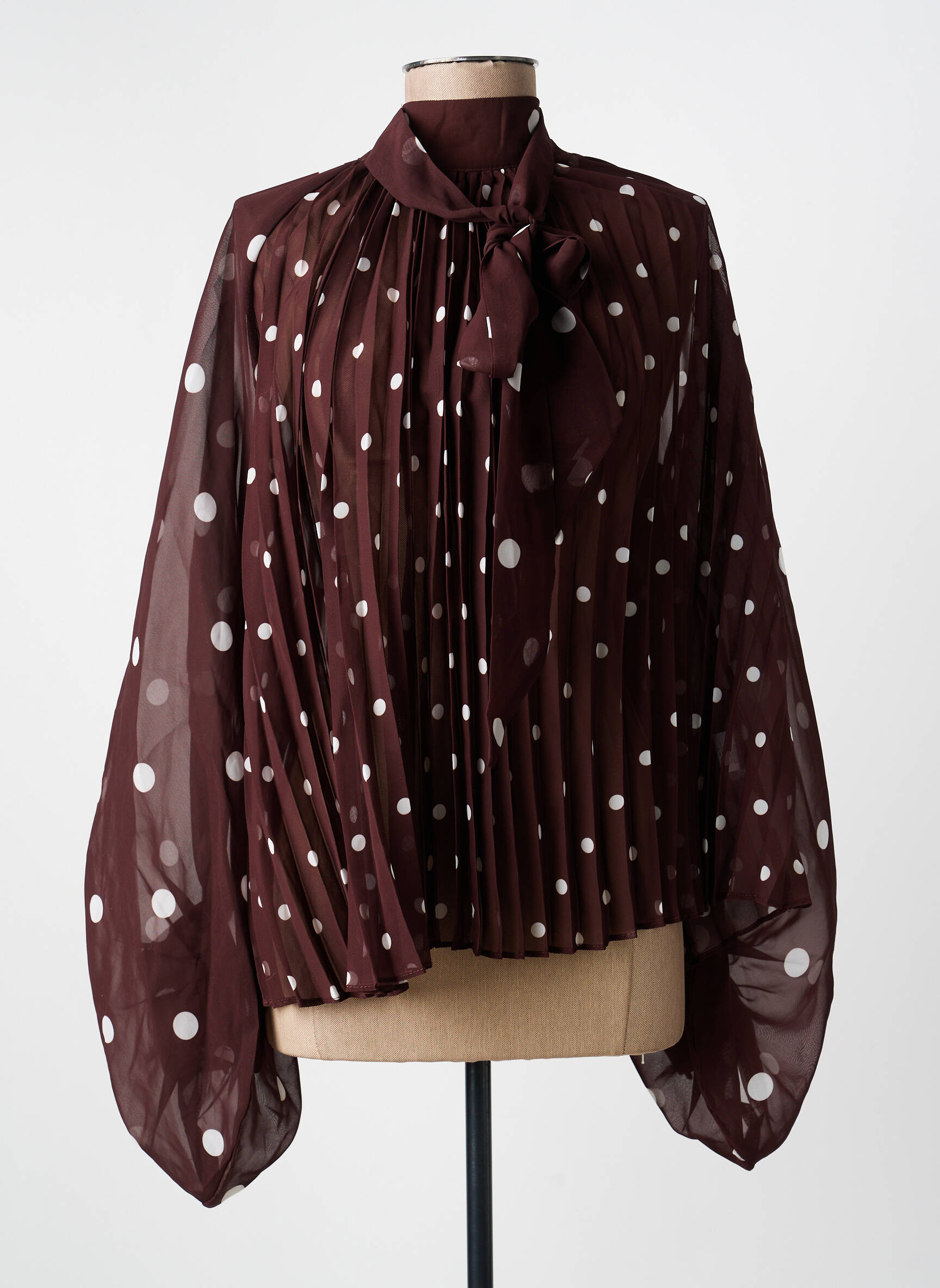 Blouse légère et transparente manches longues marron LUMINE femme