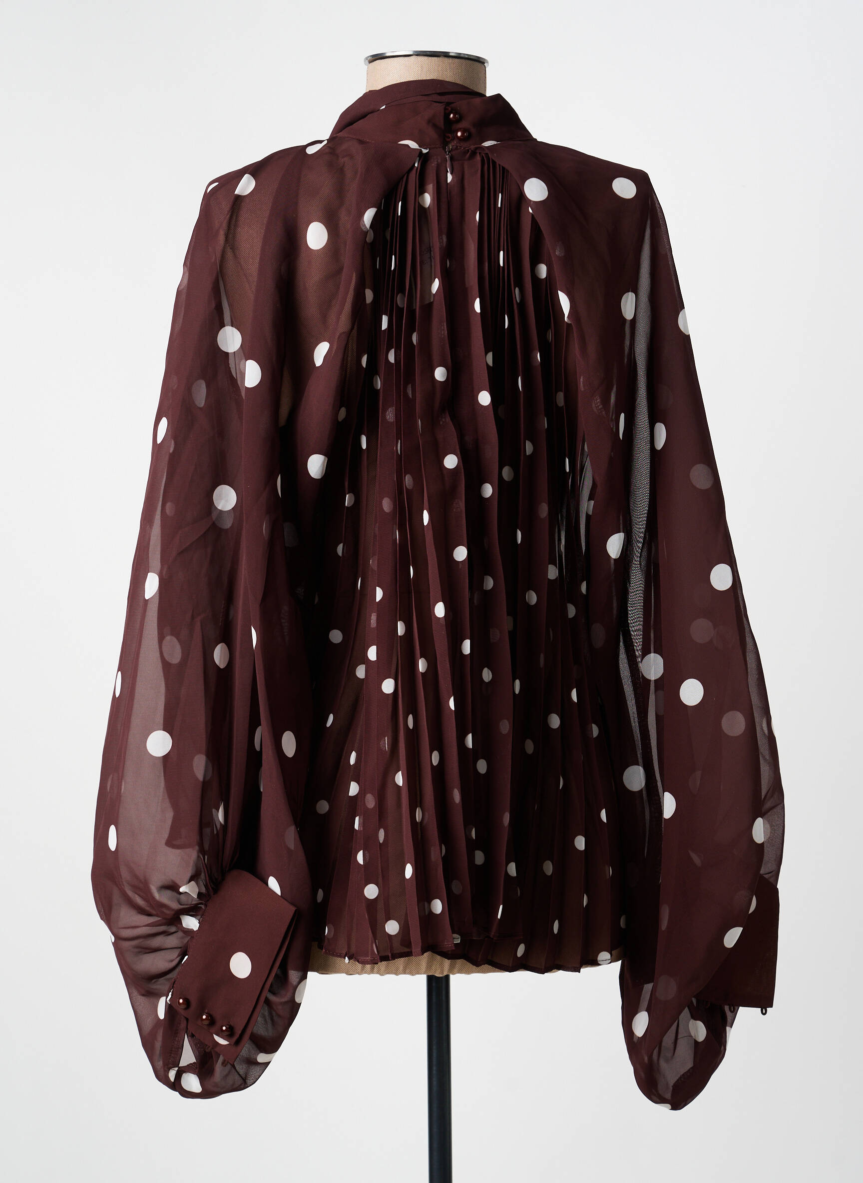 Blouse légère et transparente manches longues marron LUMINE femme