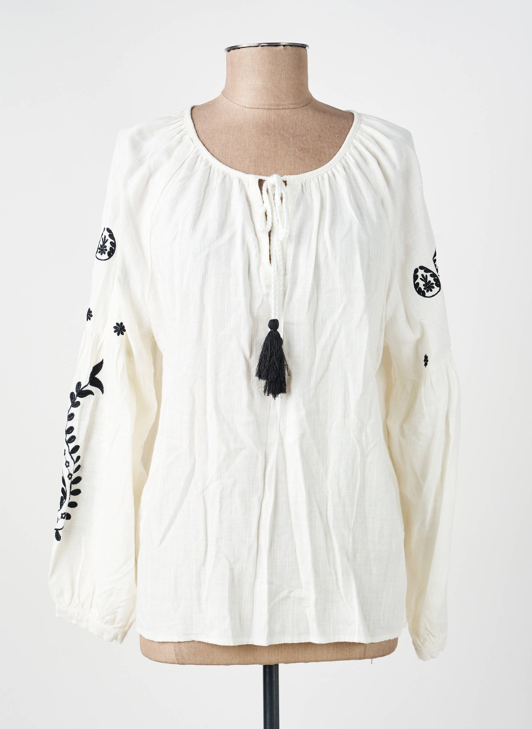 Blouse légère et transparente manches longues beige MUSY MUSE femme
