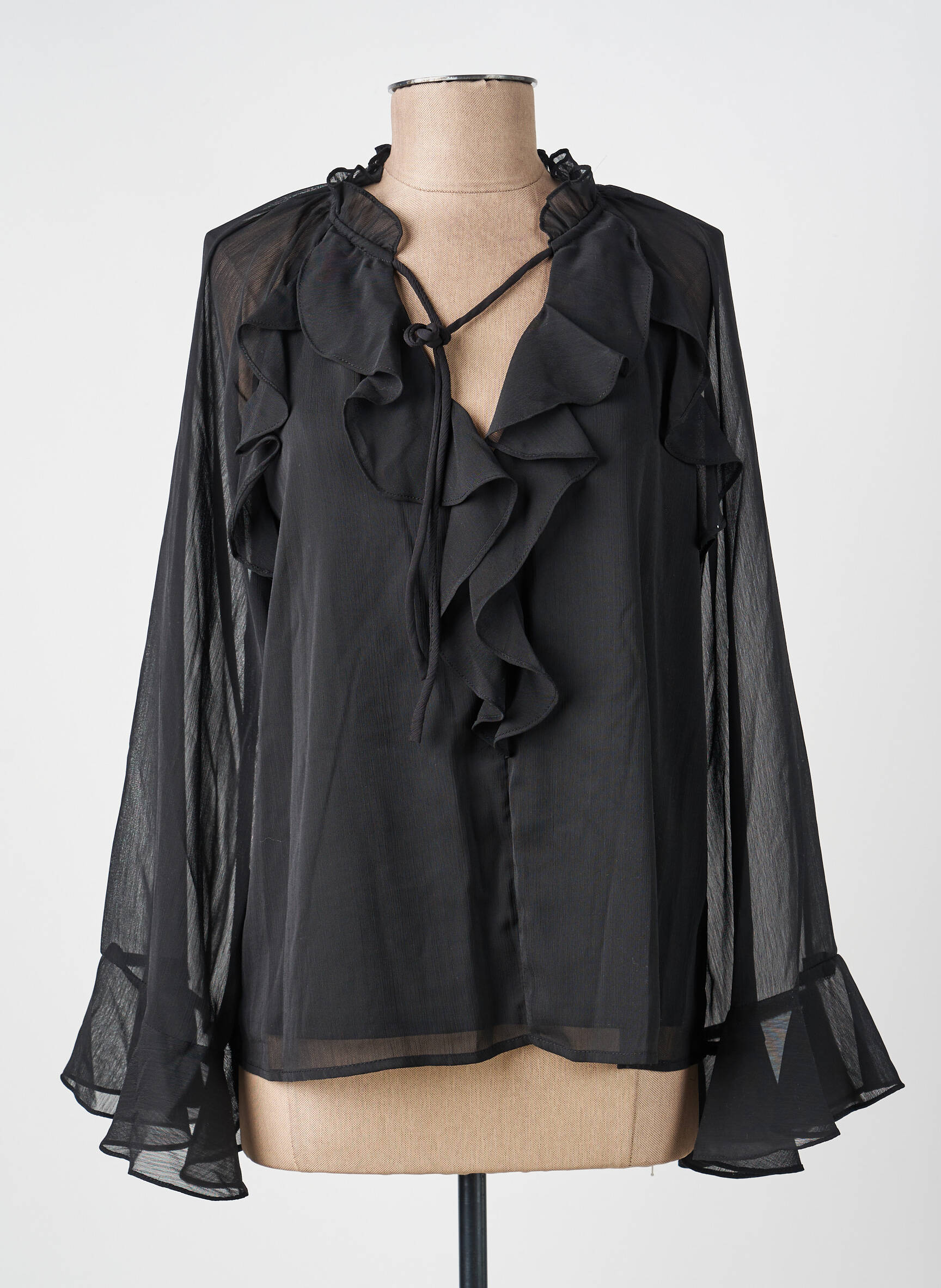 Blouse légère et transparente manches longues noir PEACE N'LOVE femme