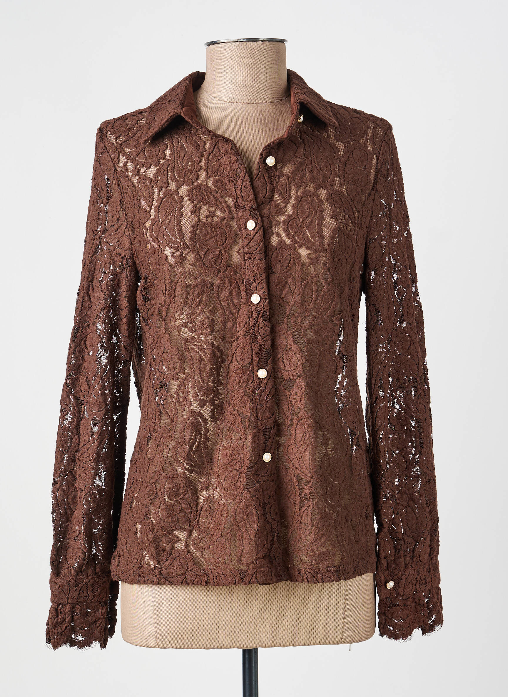 Chemisier coupe cintrée manches longues marron GOLDEN LIVE femme