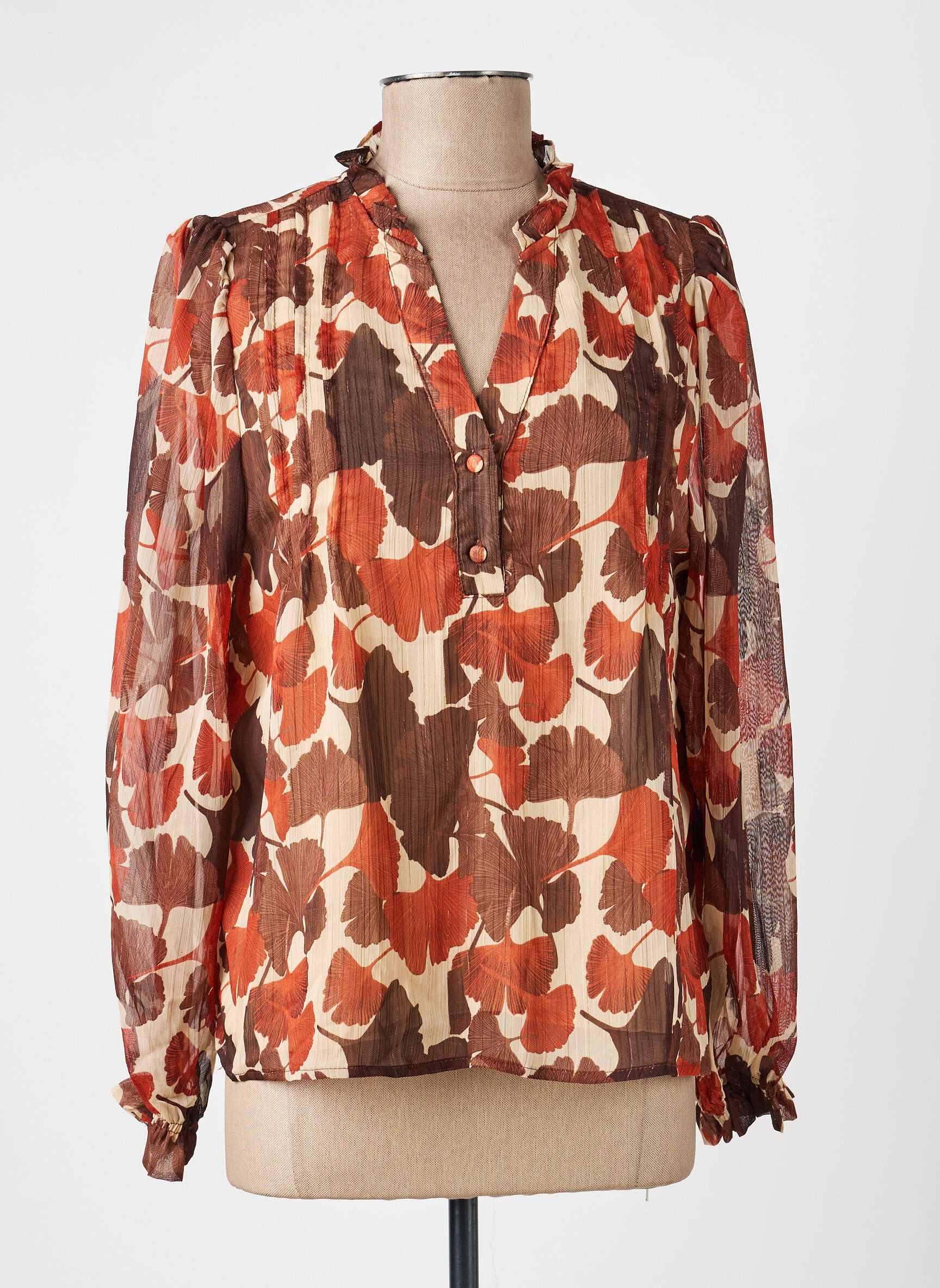 Blouse légère et transparente manches longues marron IKOONE&BIANKA femme