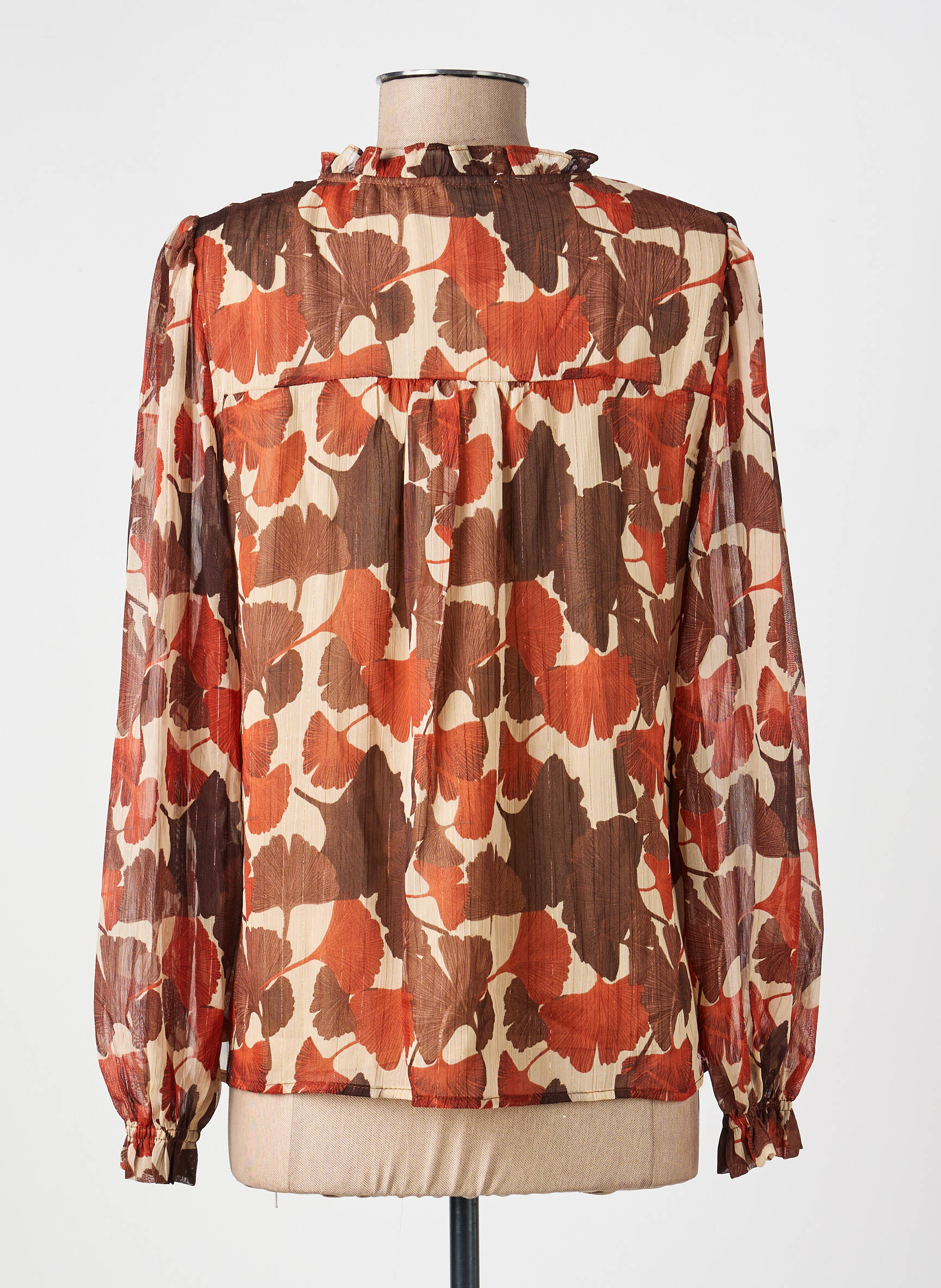 Blouse légère et transparente manches longues marron IKOONE&BIANKA femme