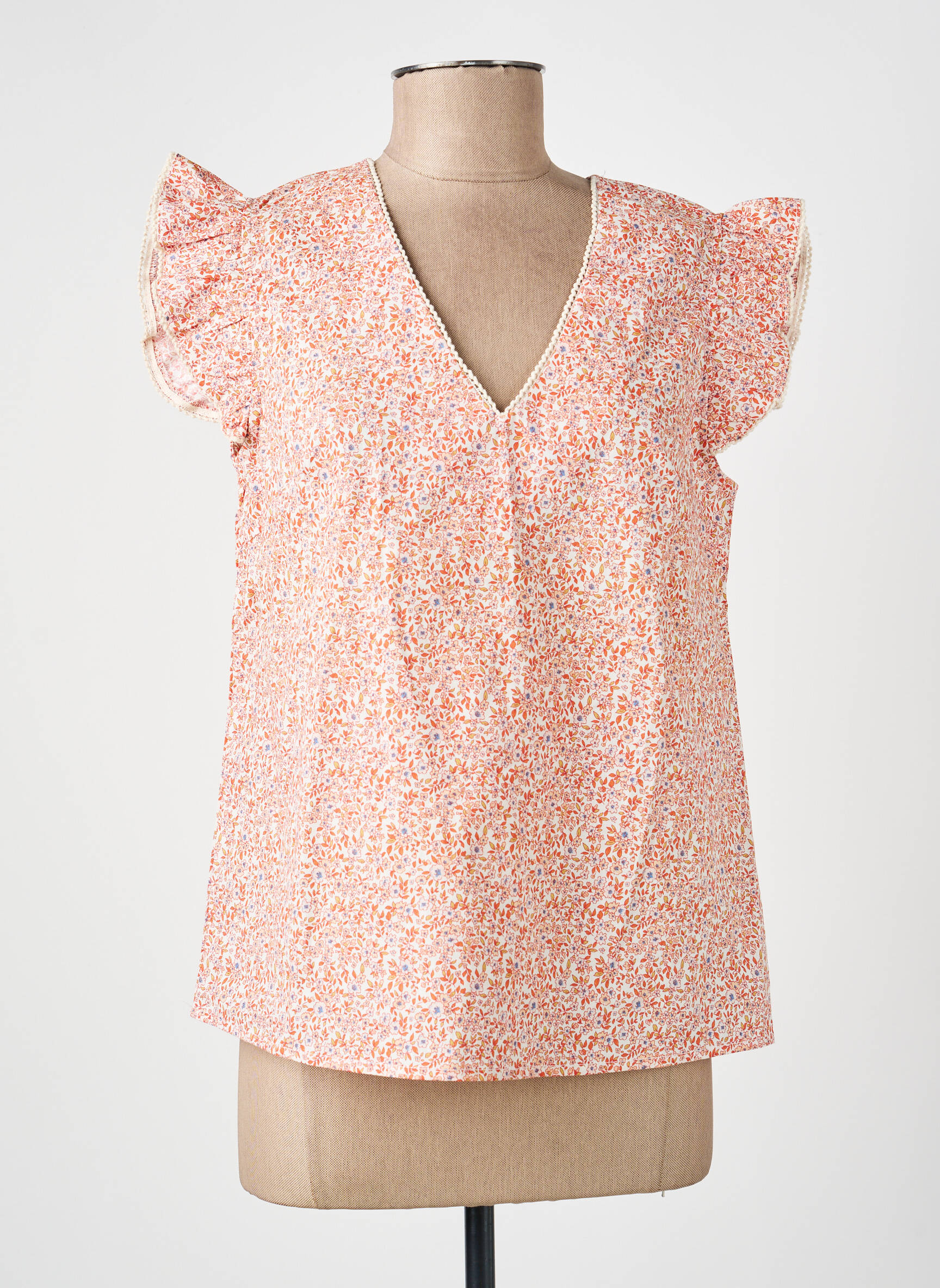 Blouse tissage popeline manches courtes orange IKOONE&BIANKA femme