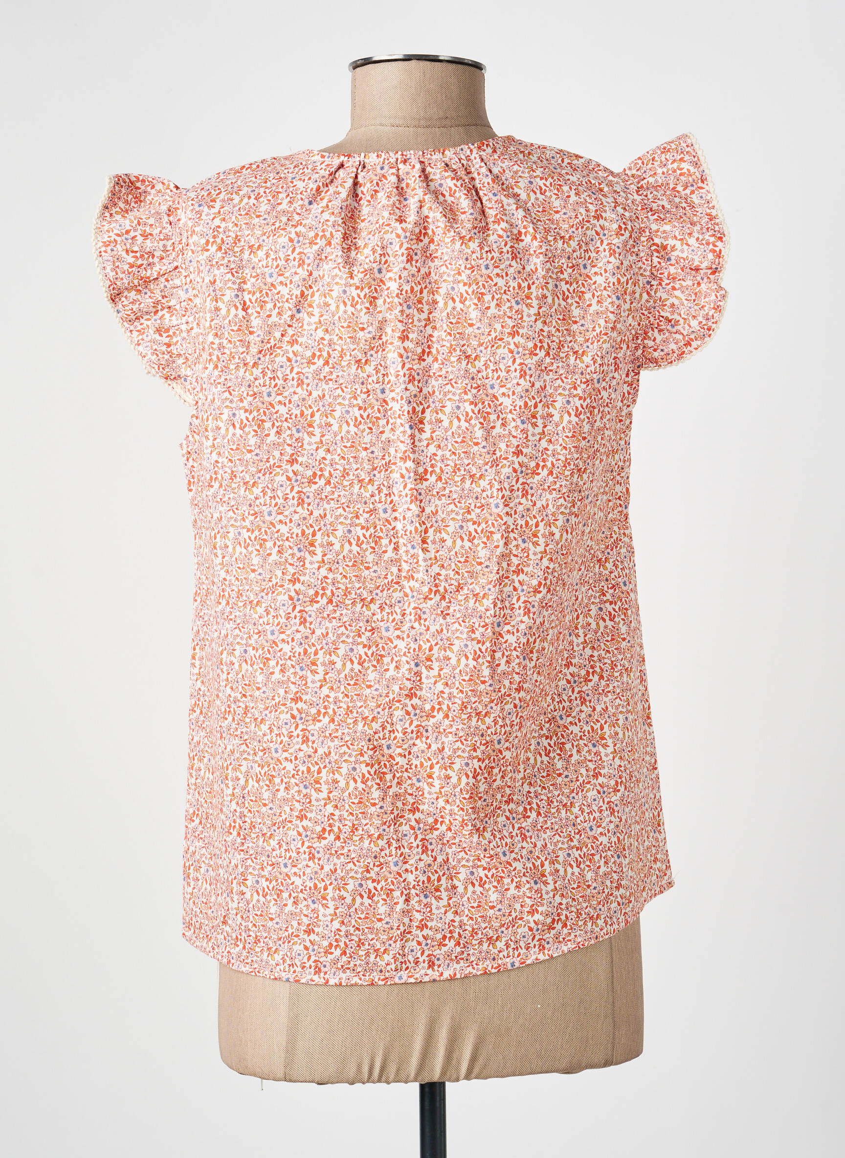 Blouse tissage popeline manches courtes orange IKOONE&BIANKA femme