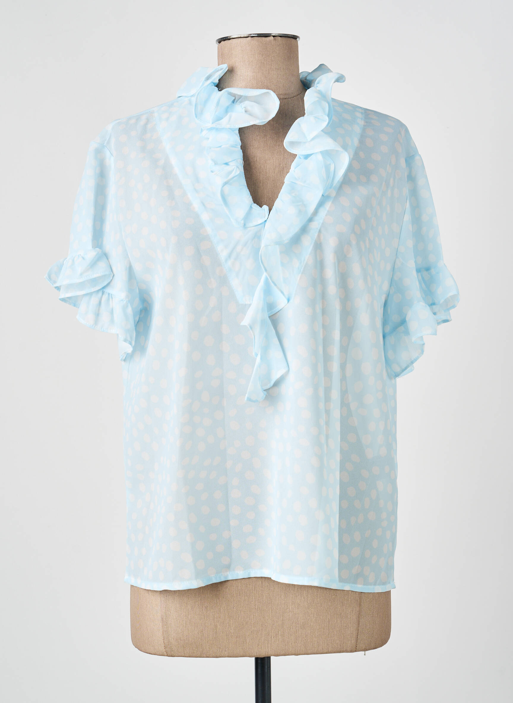 Blouse légère et transparente manches courtes bleu FEELHOO femme