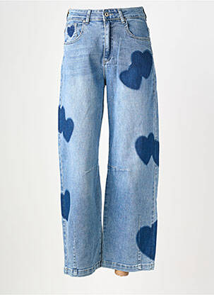 Jeans coupe large tissage brut taille haute bleu PLACE DU JOUR femme