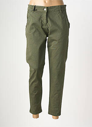 Pantalon chino fermeture zippée sous rabat boutonné taille normale vert MADE IN ITALY femme