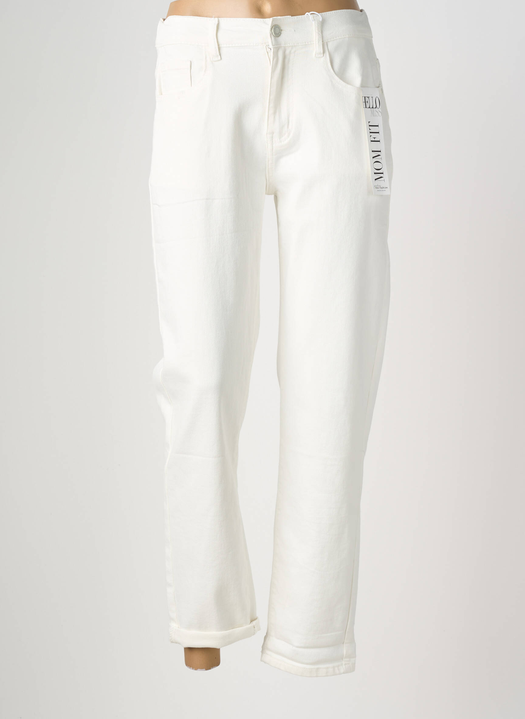 Jean coupe mom tissage brut taille normale blanc HELLO MISS femme