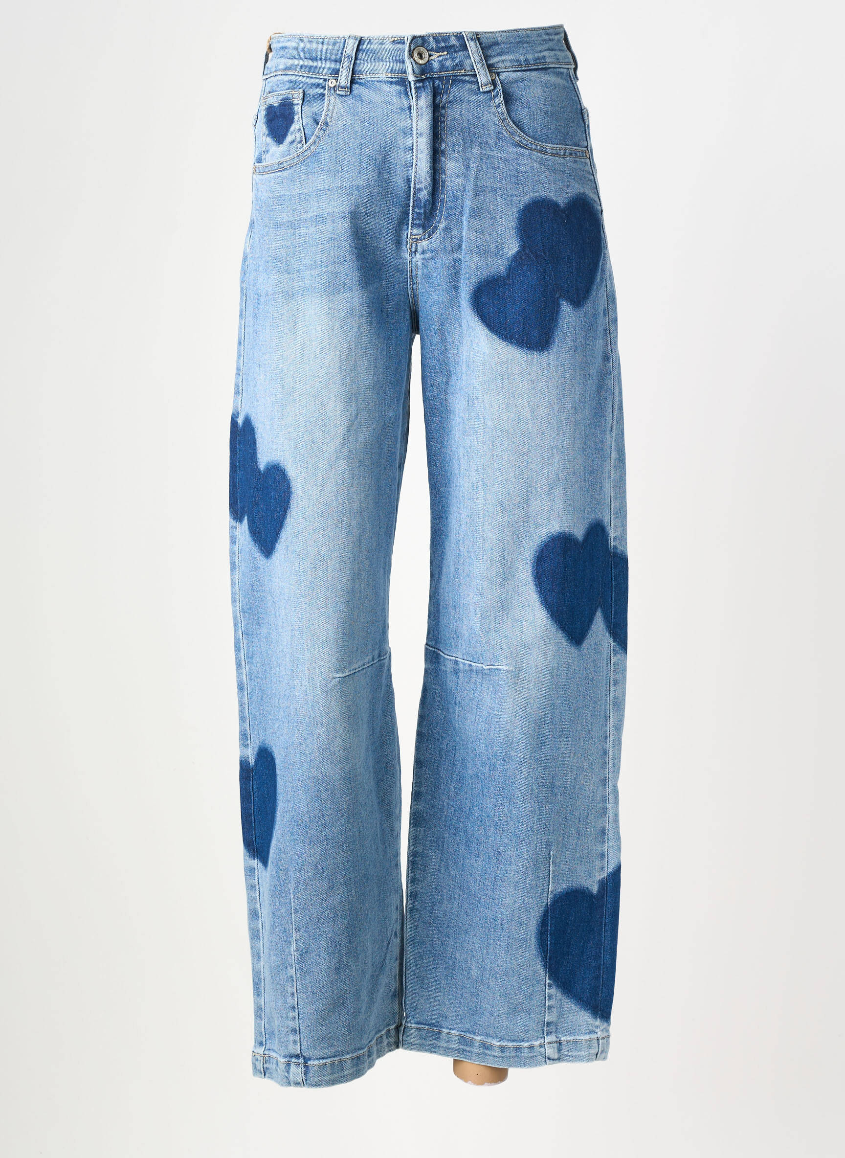 Jeans coupe large tissage brut taille haute bleu PLACE DU JOUR femme