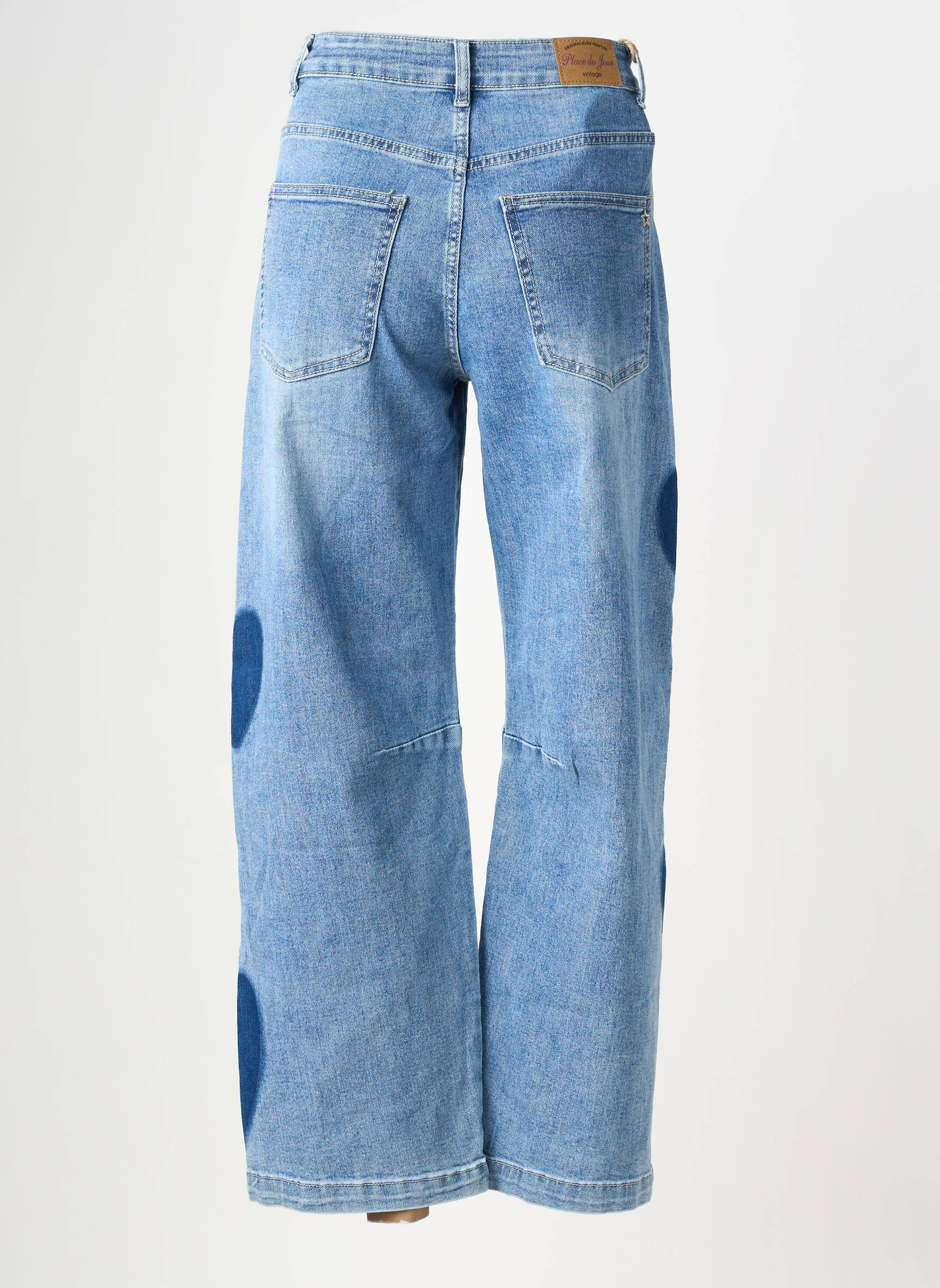 Jeans coupe large tissage brut taille haute bleu PLACE DU JOUR femme