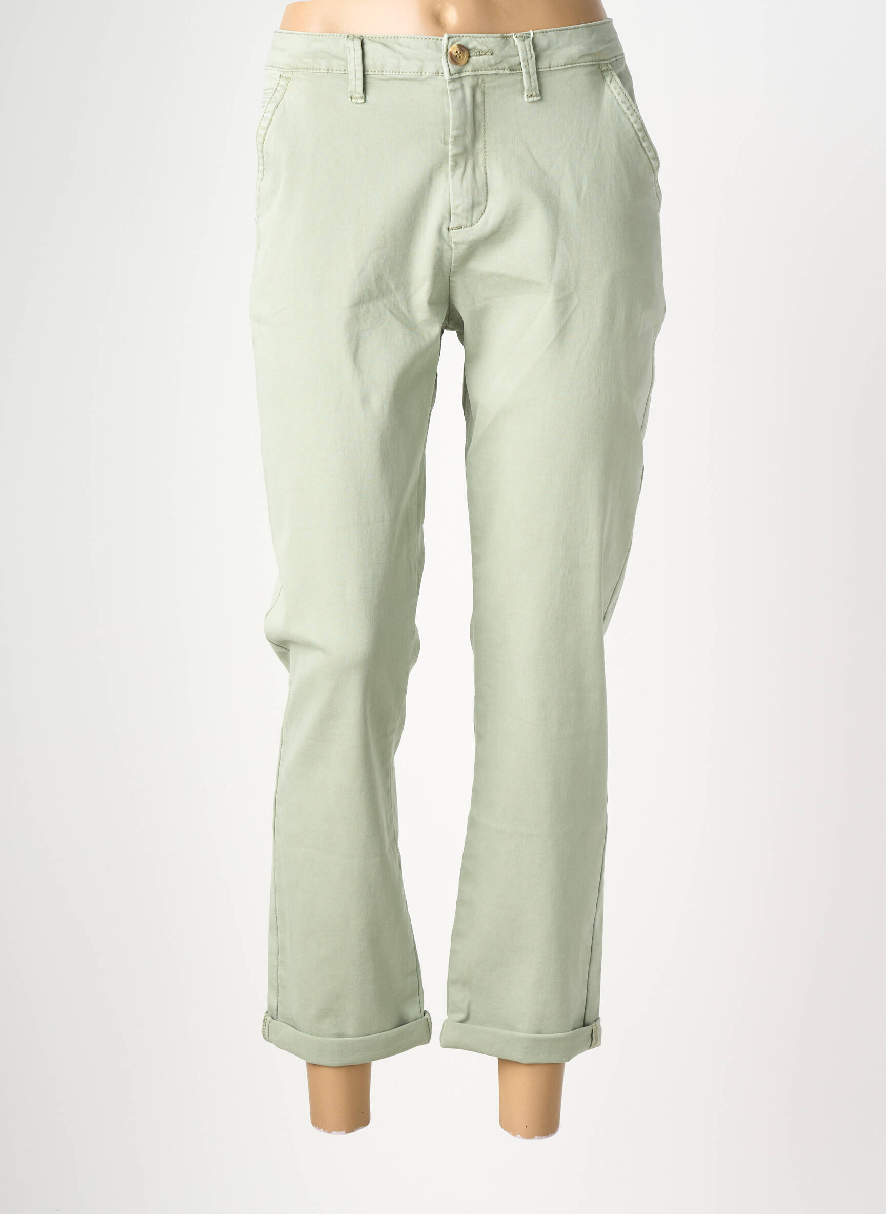 Pantalon chino fermeture zippée sous rabat boutonné taille normale vert MAISON ONADO femme