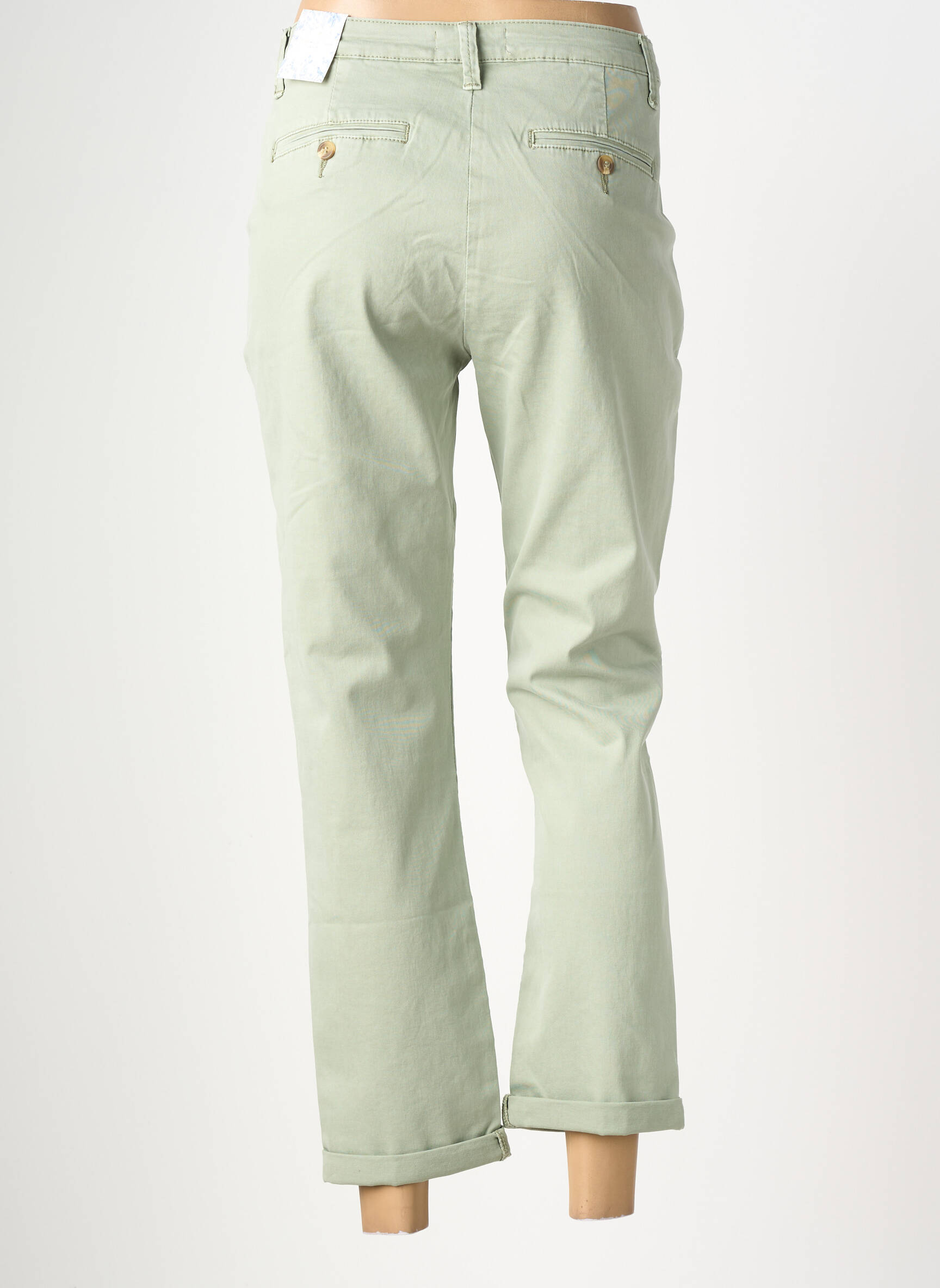 Pantalon chino fermeture zippée sous rabat boutonné taille normale vert MAISON ONADO femme