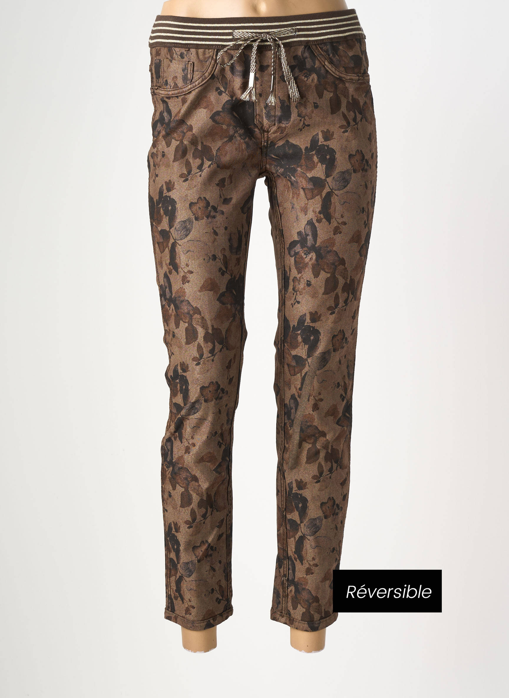 Pantalon slim taille élastique taille normale marron MAISON ONADO femme