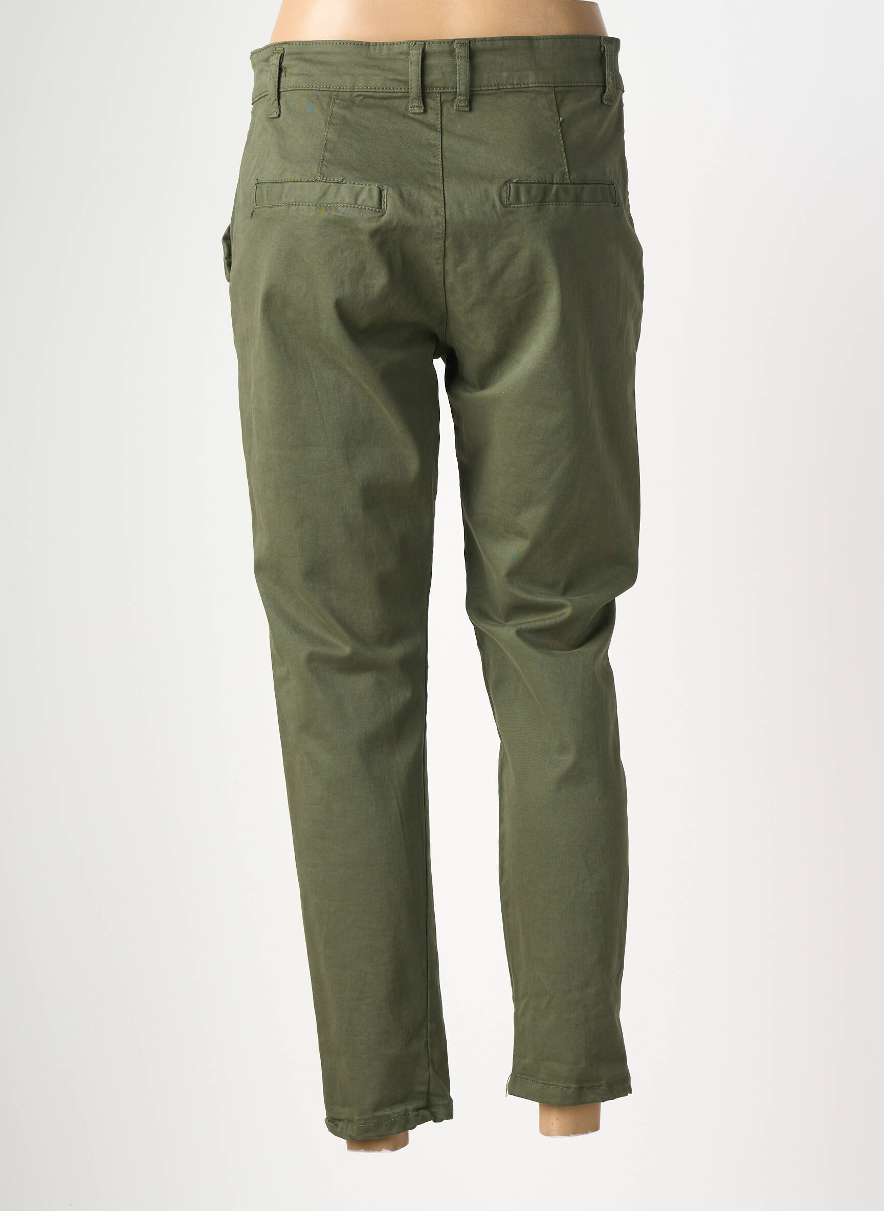 Pantalon chino fermeture zippée sous rabat boutonné taille normale vert MADE IN ITALY femme