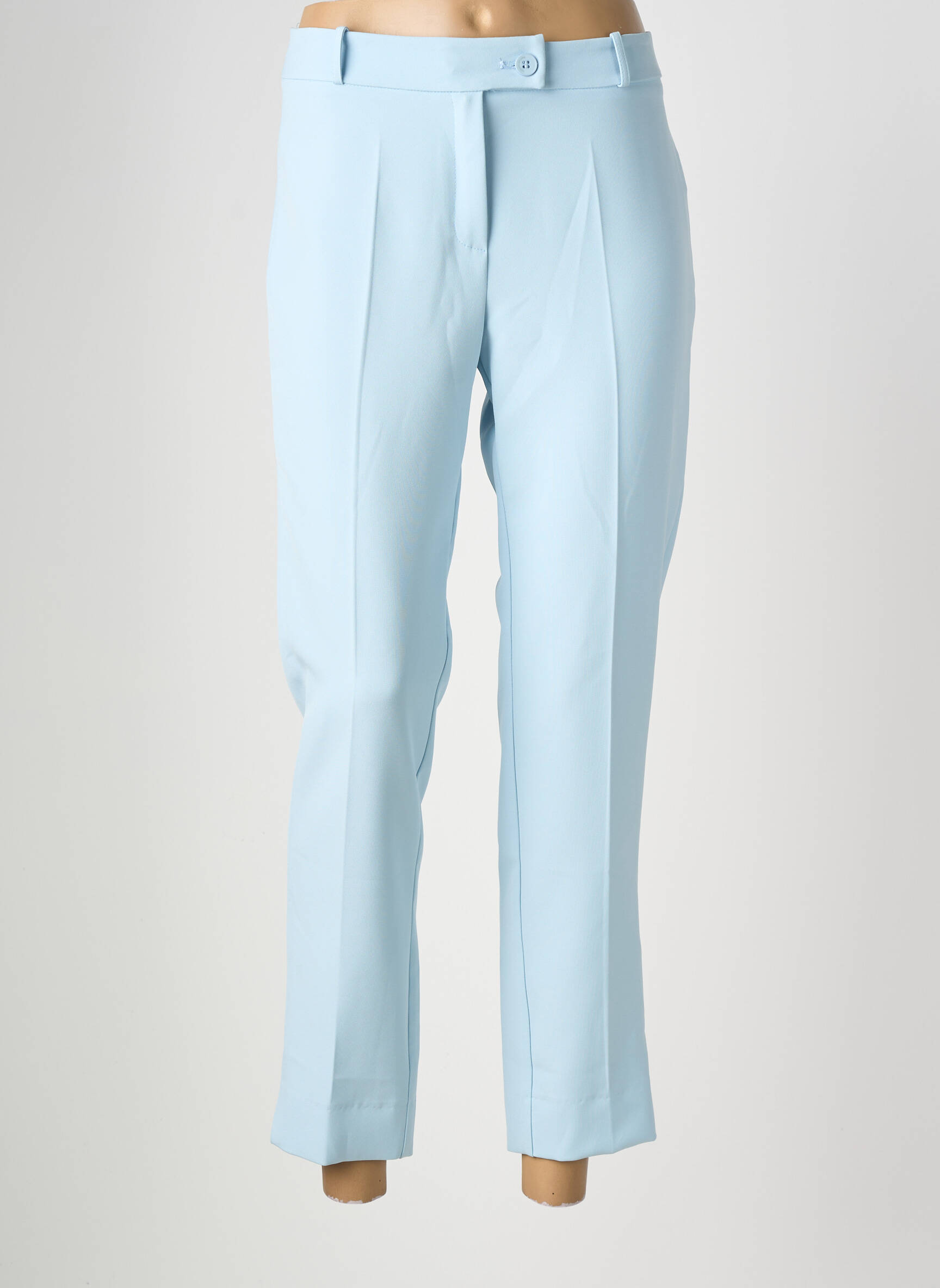 Pantalon droit tissage popeline taille normale bleu HIPPOCAMPE femme