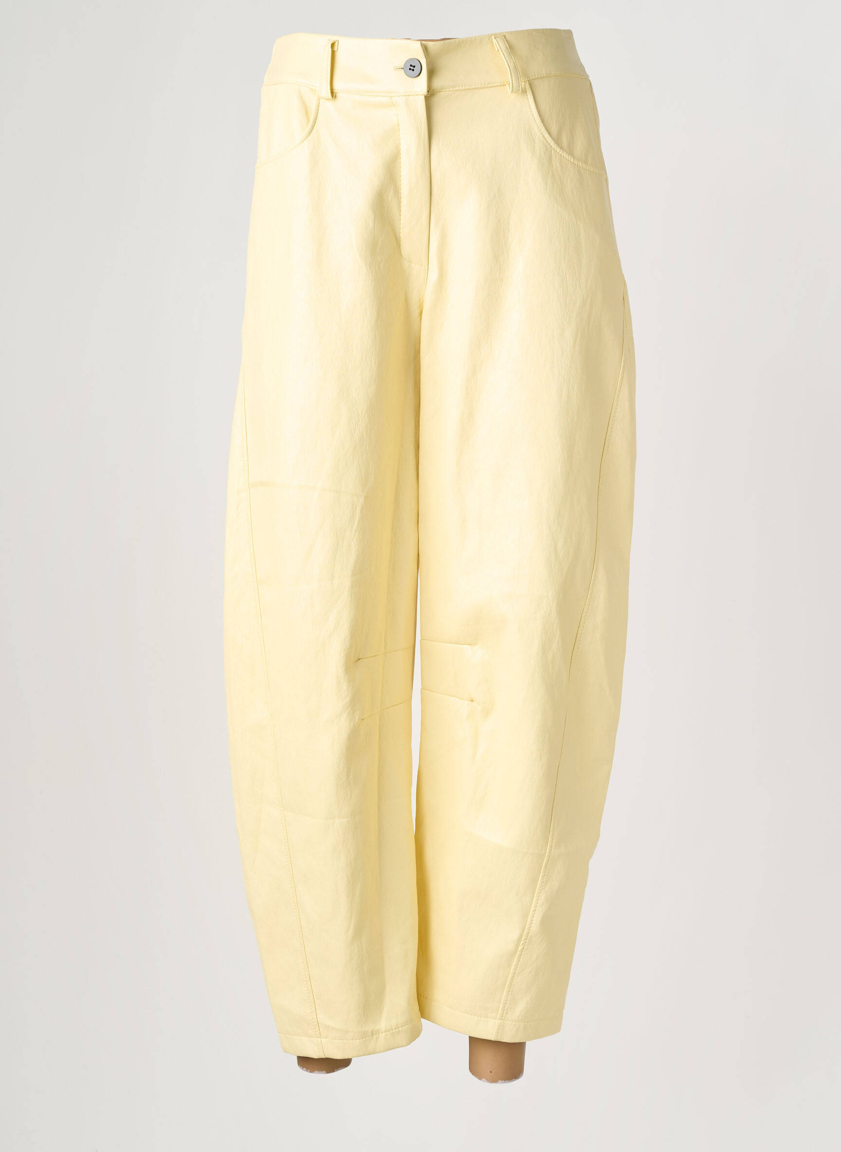 Pantalon large fermeture zippée sous rabat boutonné taille haute jaune GARCONNE femme