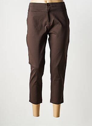 Pantalon 7/8 fermeture zippée sous rabat boutonné taille normale marron CHIC & JEUNE femme