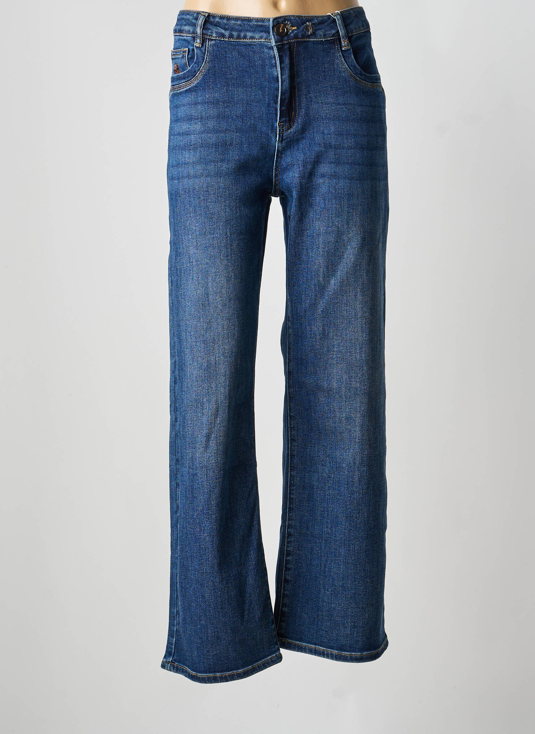 Jeans coupe droite fermeture zippée sous rabat boutonné taille normale bleu MAISON ONADO homme