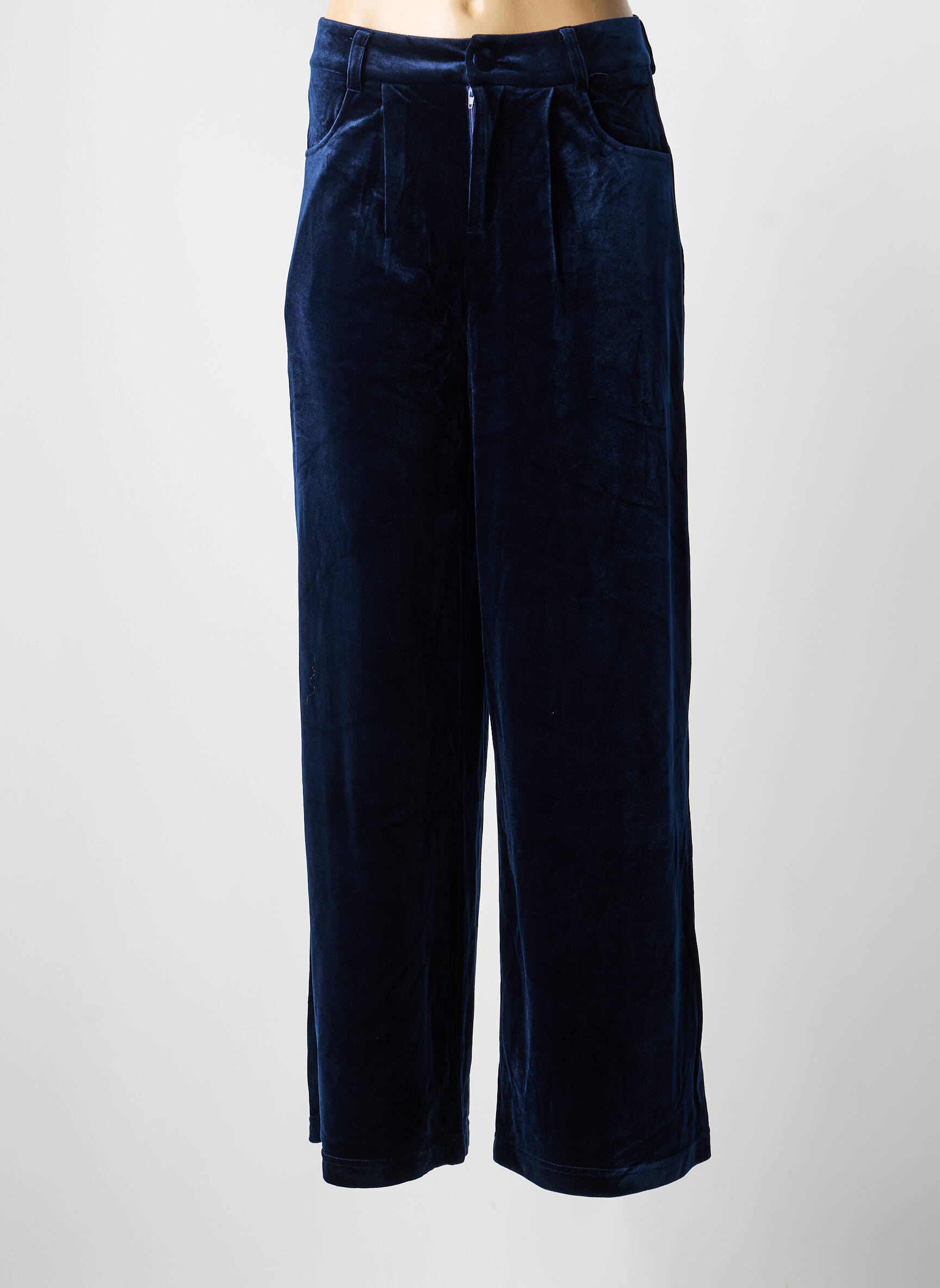 Pantalon large fermeture zippée sous rabat boutonné taille normale bleu CALIE femme