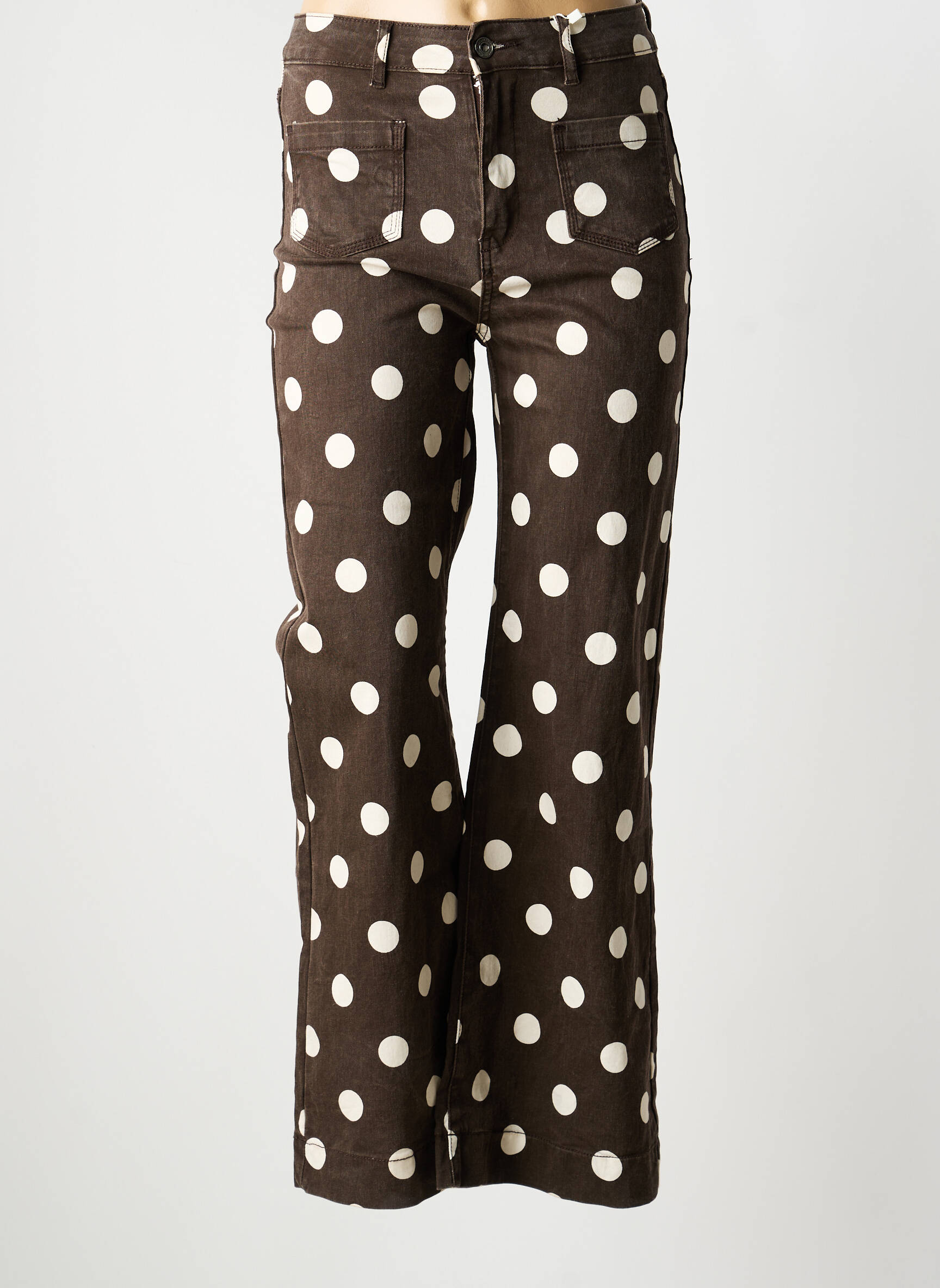 Pantalon droit stretch taille haute marron MAISON ONADO femme