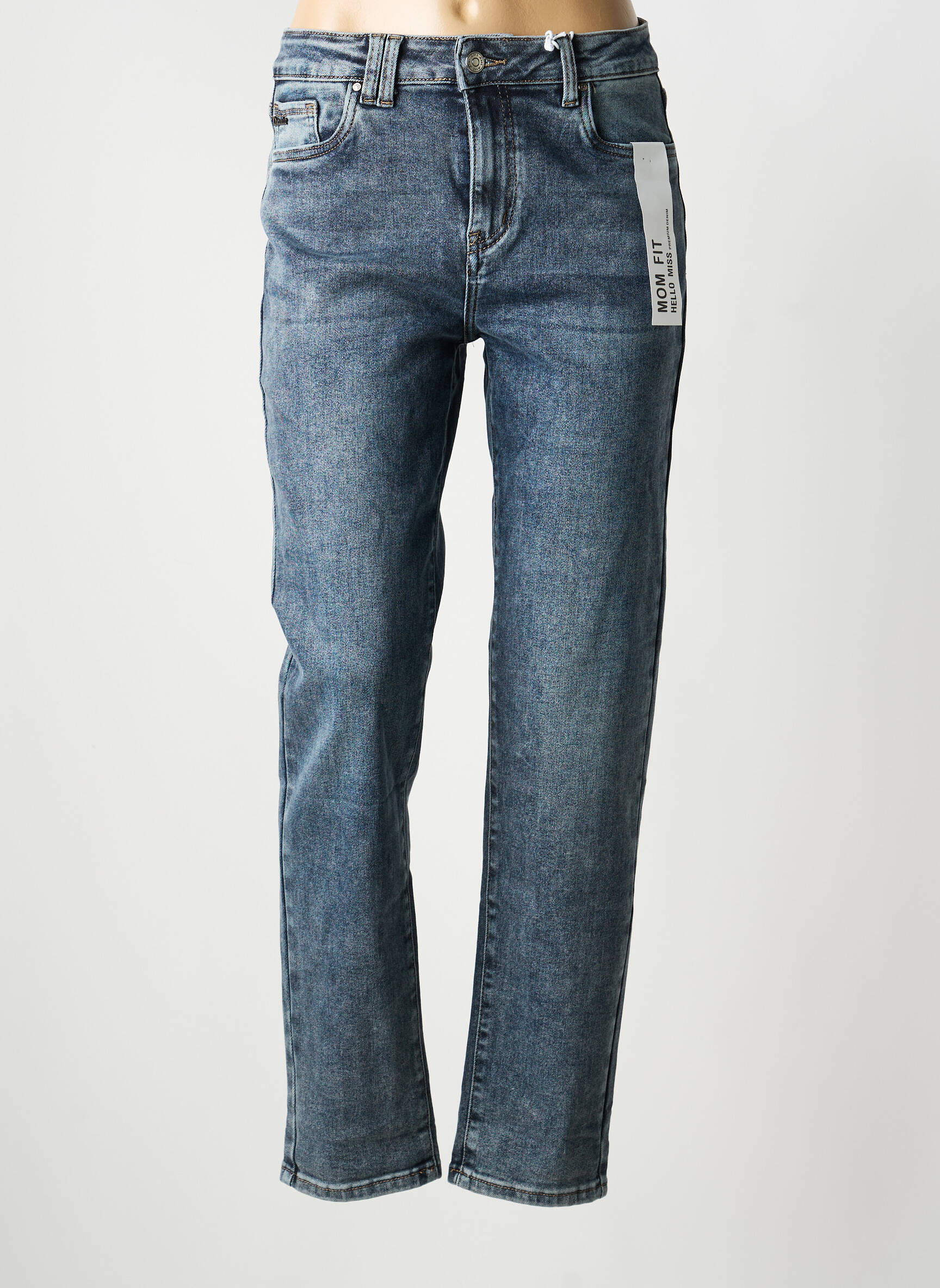 Jean coupe mom poches taille haute bleu HELLO MISS femme