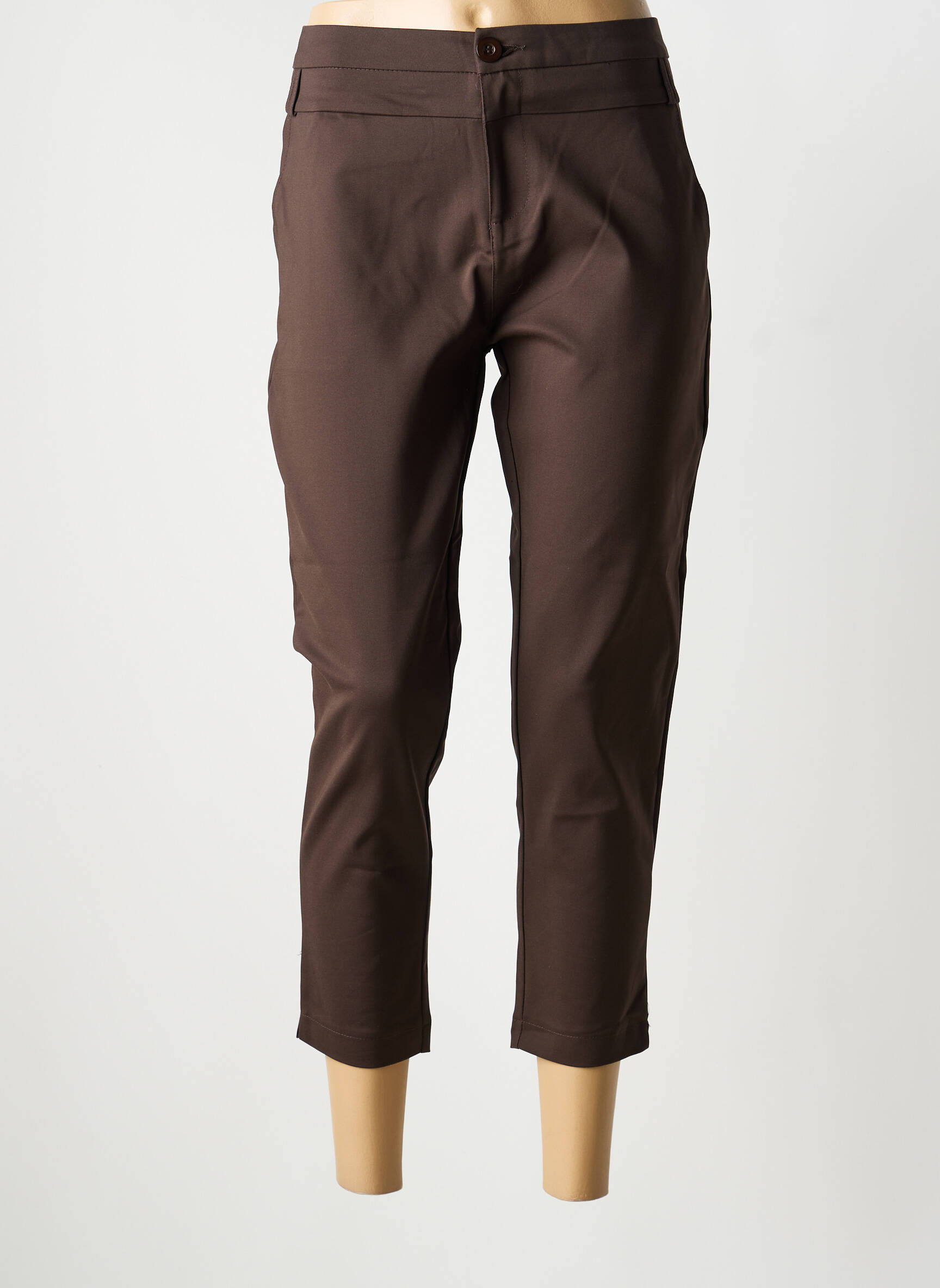 Pantalon 7/8 fermeture zippée sous rabat boutonné taille normale marron CHIC & JEUNE femme