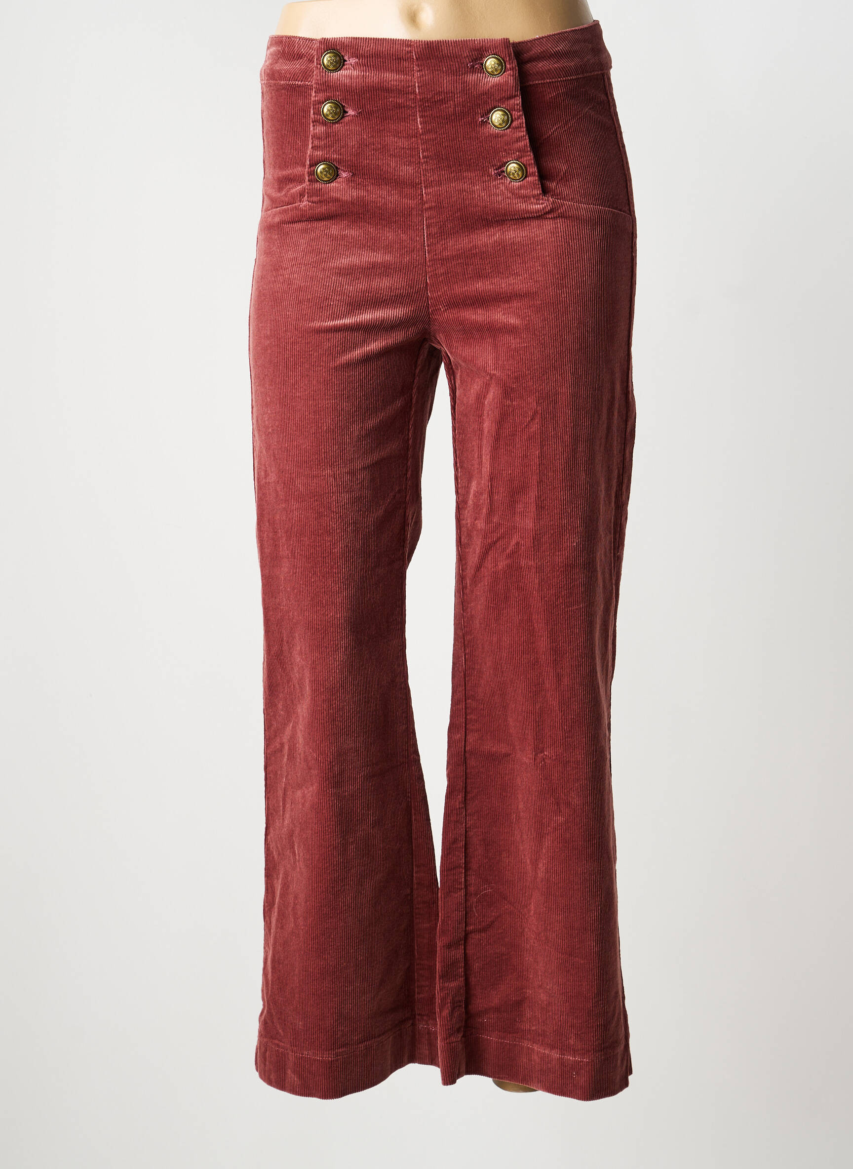 Pantalon flare tissage velours taille haute marron ORAIJE femme