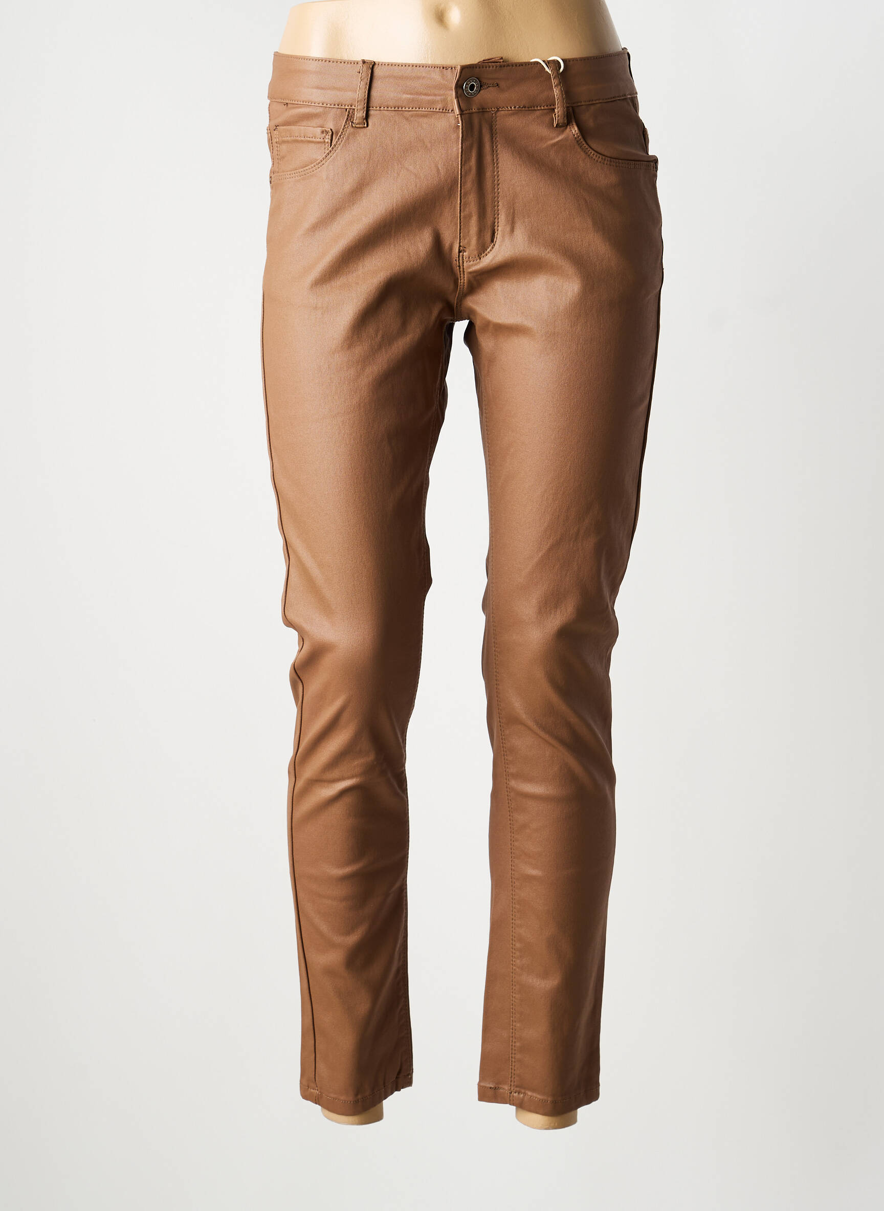 Pantalon slim tissage enduit taille normale marron ONADO femme