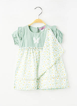 Robe courte tissage popeline manches courtes vert P'TIT MÔME fille