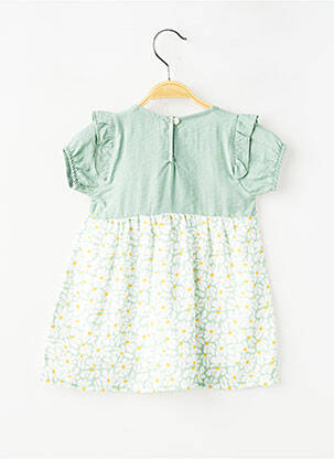 Robe courte tissage popeline manches courtes vert P'TIT MÔME fille
