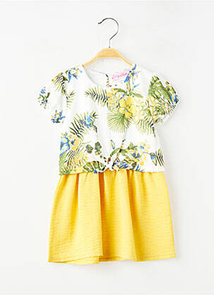 Robe courte tissage popeline manches courtes jaune P'TIT MÔME fille