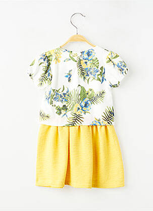 Robe courte tissage popeline manches courtes jaune P'TIT MÔME fille